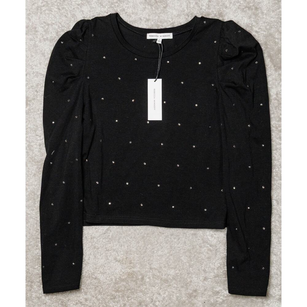 Rebecca Minkoff Talia Black Embellished Cropped Top Womens Size L NWT